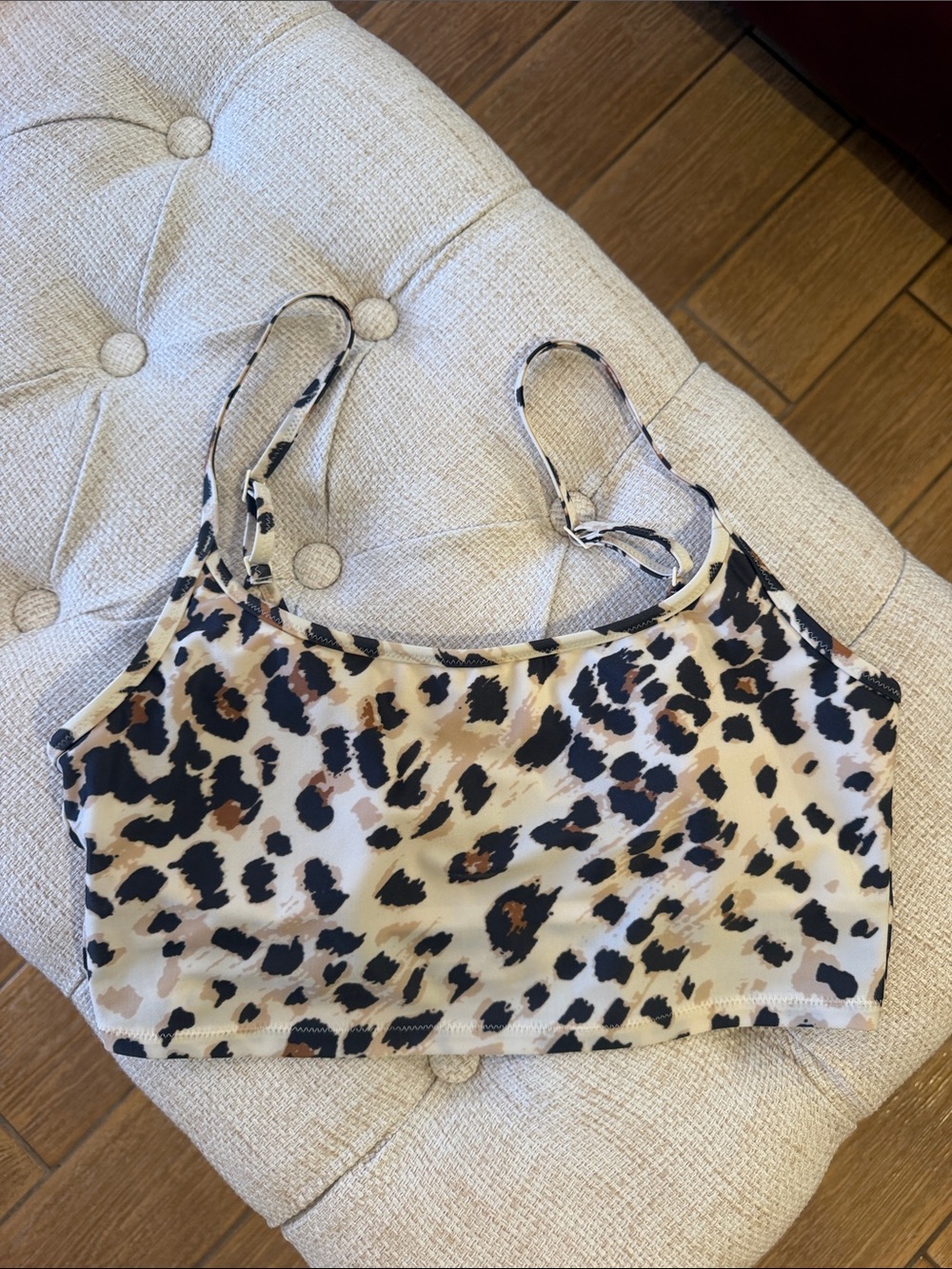 aerie Leopard-Print Cropped Scoop Tankini in Beige, Black & Brown Spots